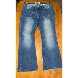 LEI Ashley Low Rise Slim Boot Jeans Womens 13 Dark Wash Y2K Boho Blue Western